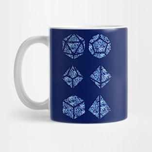 Delft Blue Gradient Rose Vintage Pattern Silhouette Polyhedral Dice - Dungeons and Dragons Design Mug